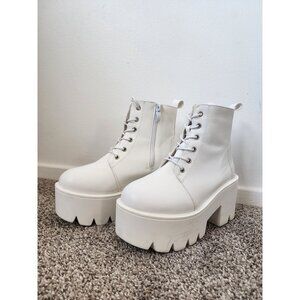 Unbranded white platform lace up ankle boots 38 7.5